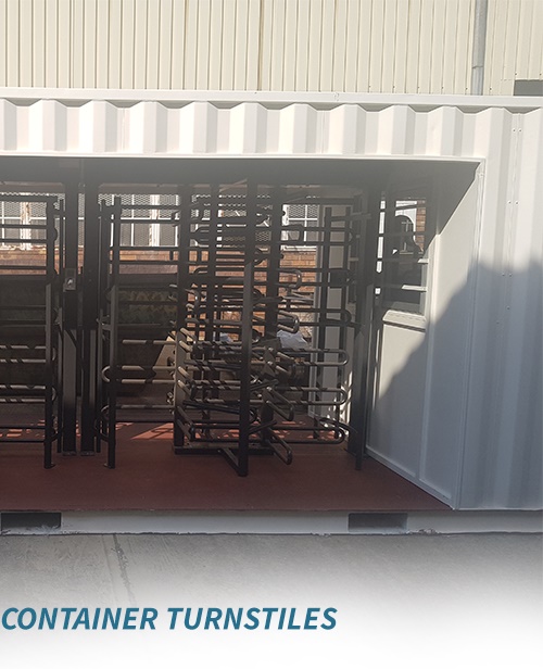 Container-based turnstile access control solution for temporary and remote sites