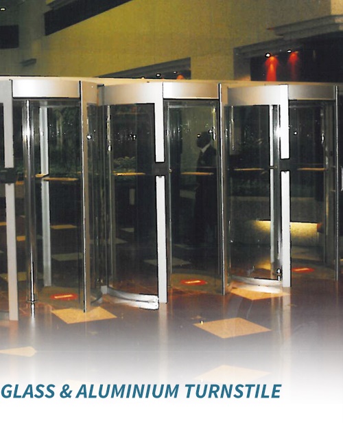 Glass and aluminium prestige turnstile for corporate and public building entrances